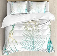 peacock duvet cover set aesthetic first nations feather and peacock tail traditional design print decorative 3 piece bedding set