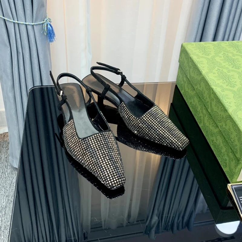 

Туфли-лодочки женские на высоком каблуке, однотонные дышащие босоножки с ремешком сзади, украшенные стразами, модная обувь с украшением, ве...