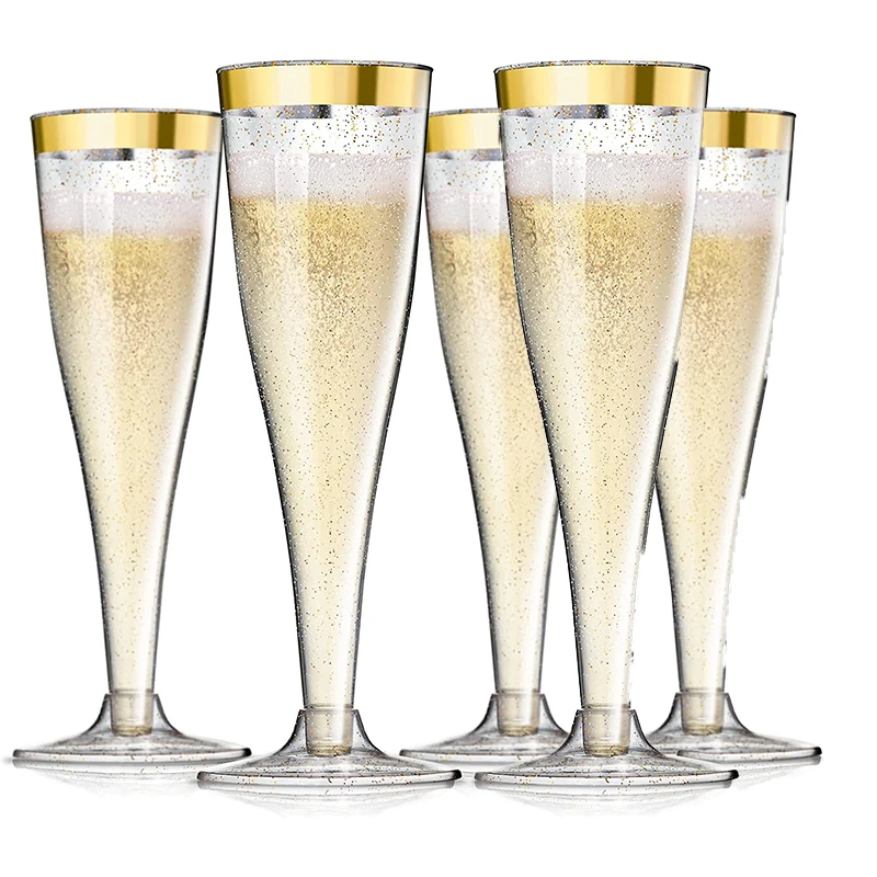 

5PC Disposable Champagne Glasses Wine Glasses Plastic Champagne Flutes Cocktail Cups Toasting Champagne Flutes Wedding Party