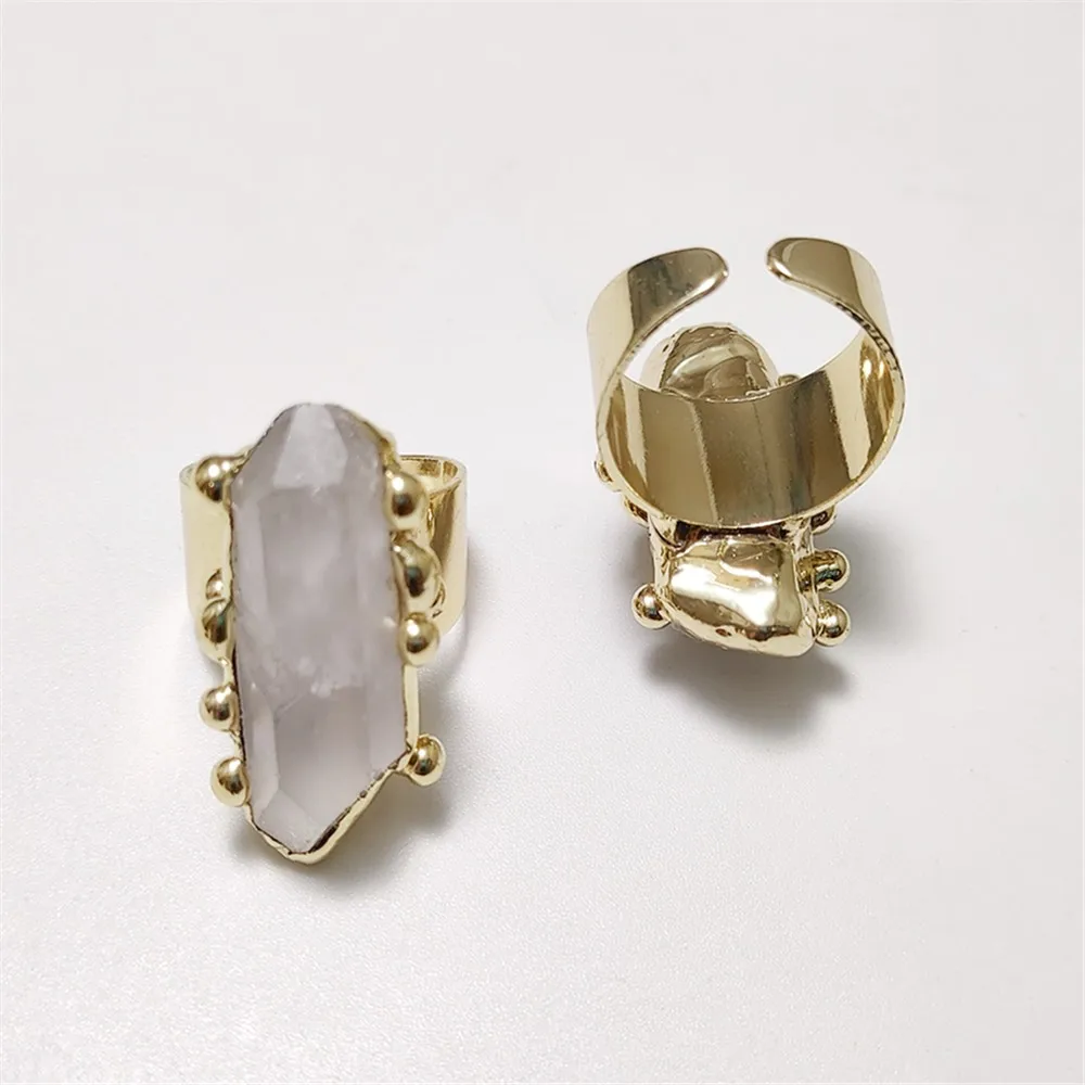 FUWO оптовая продажа кольца из натурального белого кварца позолоченные