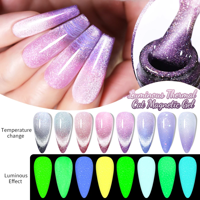 

LILYCUTE Thermal Luminous Cat Magnertic Gel Nail Polish Glow in Dark Glistening Reflective UV LED Nail Art Gel Manicure Varnish