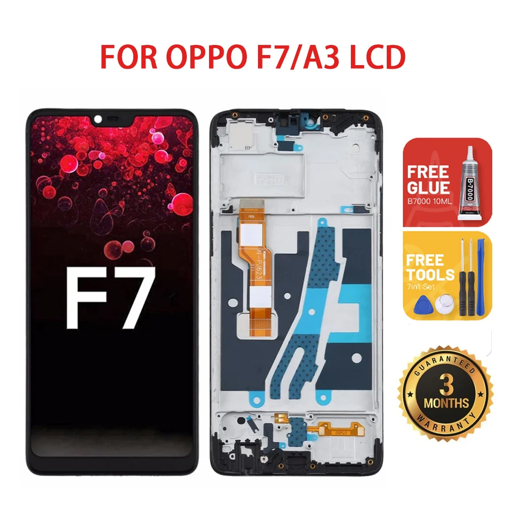 

ЖК-дисплей 6,23 дюйма для OPPO A3 CPH1819 CPH1821 кодирующий преобразователь сенсорного экрана в сборе, Замена с рамкой LCD для OPPO F7