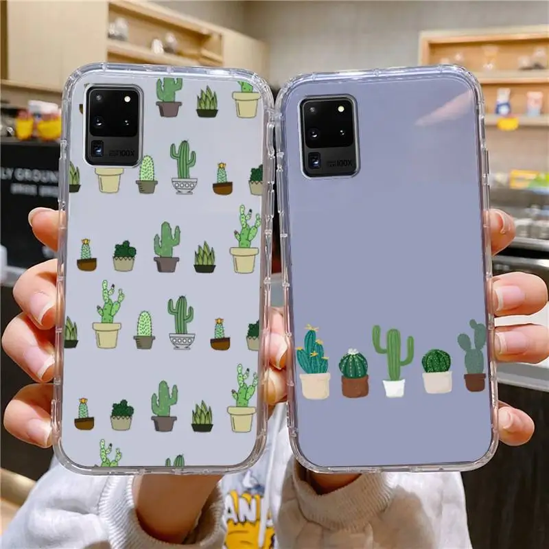 

Cartoon Cactus Phone Case For Samsung Galaxy S10 S10e A70 Edge S22 S23 Plus Ultra Note10 Transparent Cove