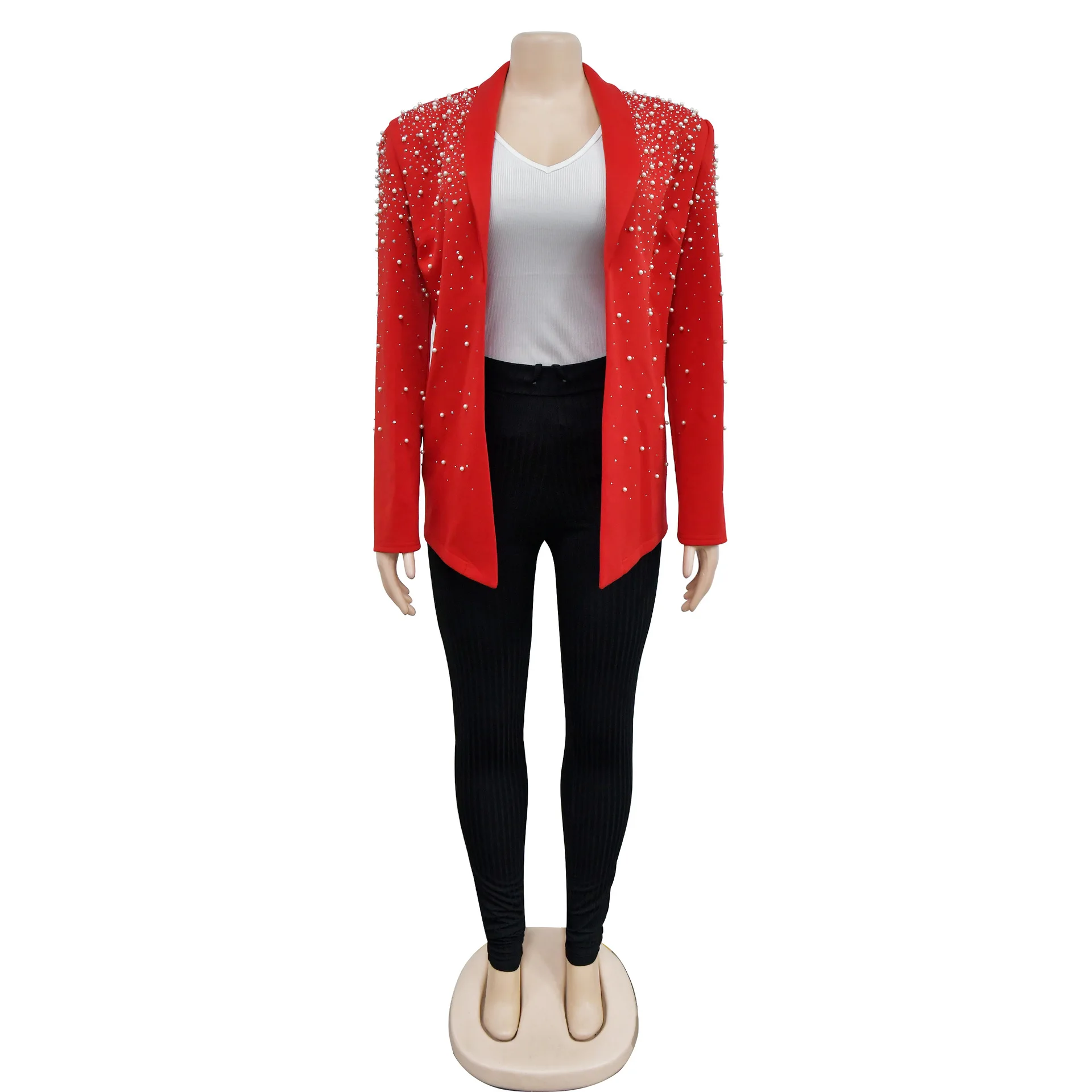 Elegant Beading Women Blazer Solid Single Breast Blazer 2023 Autumn New Popular Workout Activewear Coat Office Lady Jacket