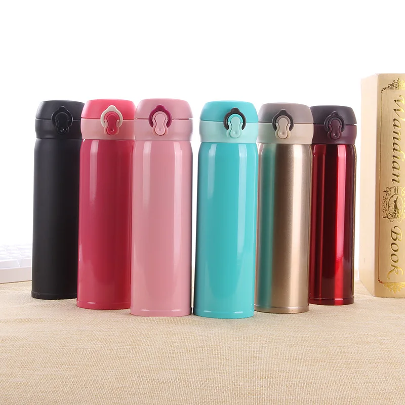 Creative Gift Portable Lock Bounce Stainless Steel Insulation Vacuum Cup Thermos Universal Thermos Flask Water Bottle Cute
