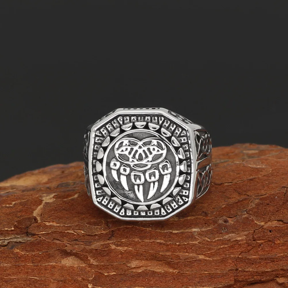 

Mens Stainless Steel Vintage Ring Viking Odin Bear Scratch Ring Jewelry