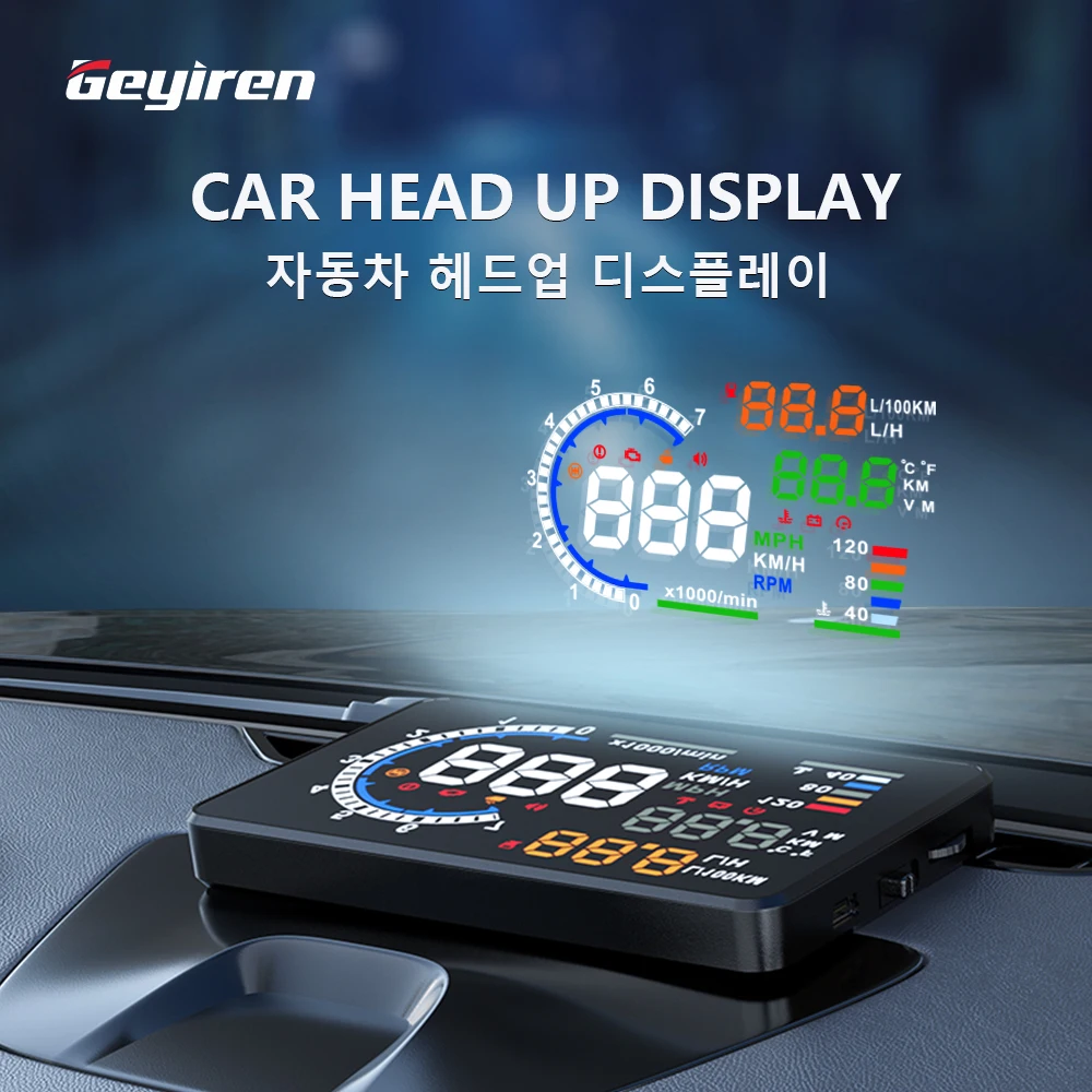 

GEYIREN A8 OBD2 EOBD HUD Car Head Up Display Speedometer Water Temperature Fuel Consumption Windshield Projector Car Accessories