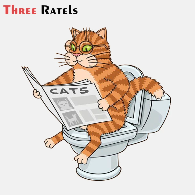 

Three Ratels A648 Funny Cute Kitty Cat On The Toilet Wearing Glasses Reading A Newspaper PVC Car Sticker
