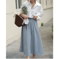 2021 spring and summer korean fashion casual thin skirt temperament a line skirt french style high waist solid color long skirts