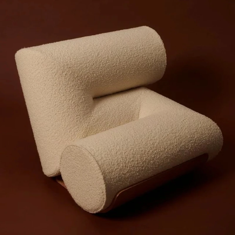 

Minimalist living room curved single snake sofa Number "No. 5" sofa cream white lambswool sofa