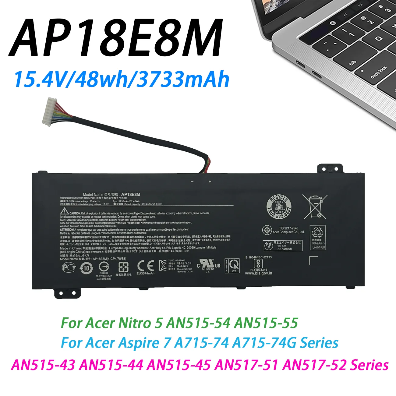 AP18E8M AP18E7M Аккумулятор для Acer Nitro 5 AN515-54 AN517-51 AN515-55 AN515-44 AN515-43 AN715-51 PH315-52 PH317-52 PH317-53
