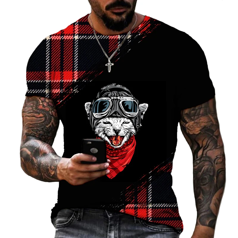 

Cute Animal Cat Pirate Suit 3D Printed Men's And Women's T-shirt Lycra Polyester Short-sleeved Oversized Summer O-neck Top