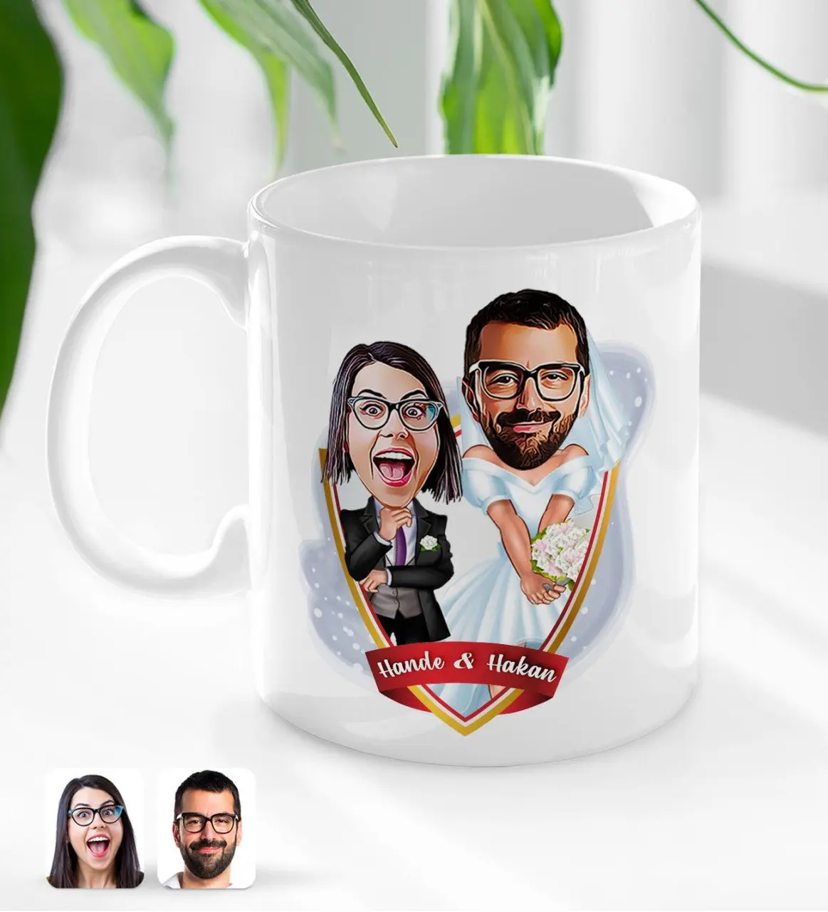 

Персонализированная карикатура на День святого Валентина с белой чашкой