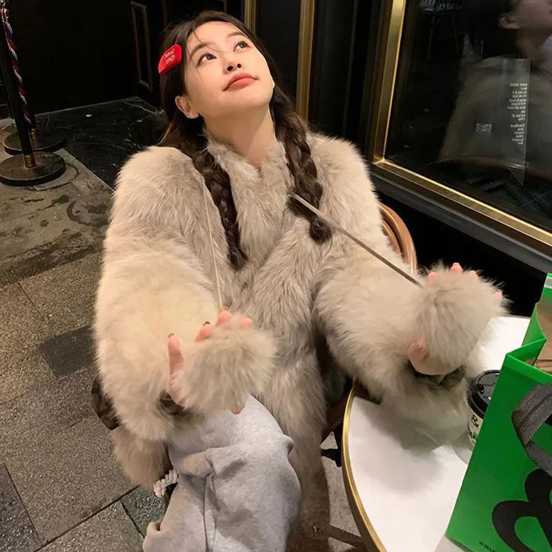 Осеннее Женское пальто из искусственного лисьего меха Модный зимний однотонный