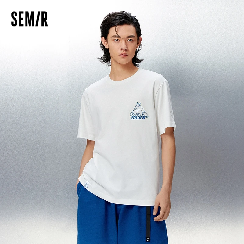 

Футболка Semir мужская с коротким рукавом, новый стиль 2023, Весенняя Тяжелая хлопковая Модная комфортная дышащая свободная футболка, трендовая футболка