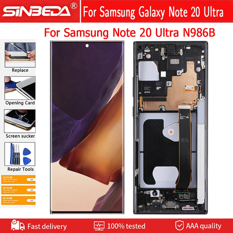 

Original N986B Display For Samsung Galaxy Note 20 Ultra Display With Frame 6.9" Note20 Ultra SM-N986F LCD Touch Screen Panel