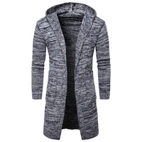 hot sale men cardigan sweatshirts thicken slim hooded solid knitting coat gray black casual trend outwear long sleeve