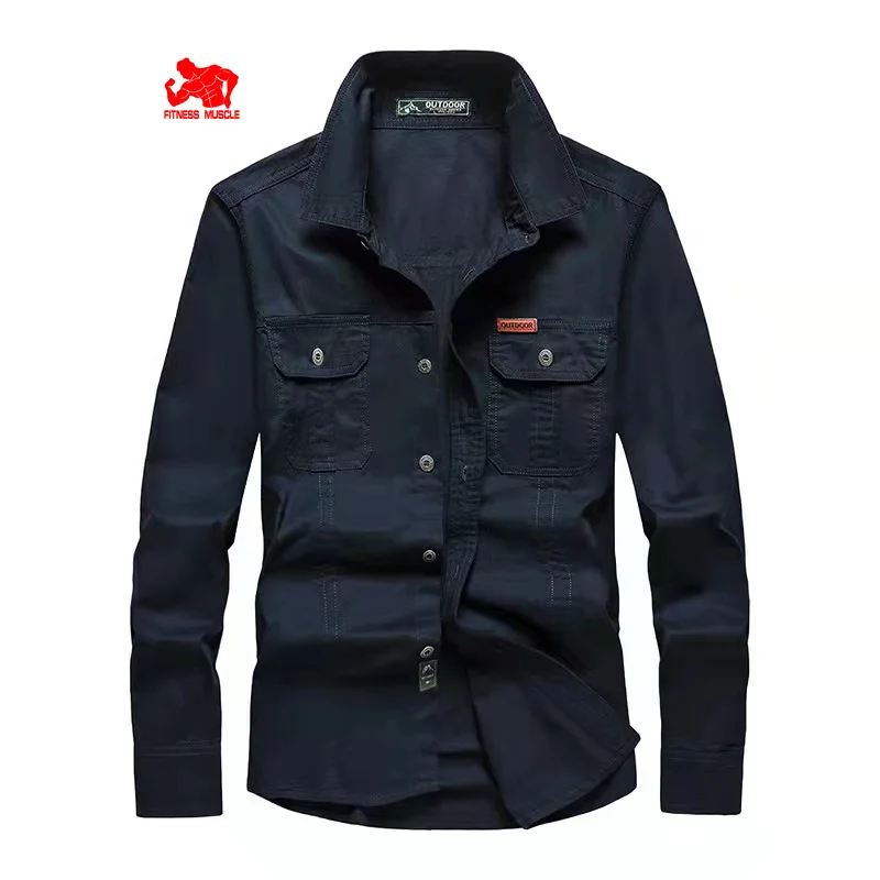 New Spring Men's Casual Workwear Long Sleeve Shirts Men's Slim Fit Solid Color Cotton Shirts Breathable Sports Tops
