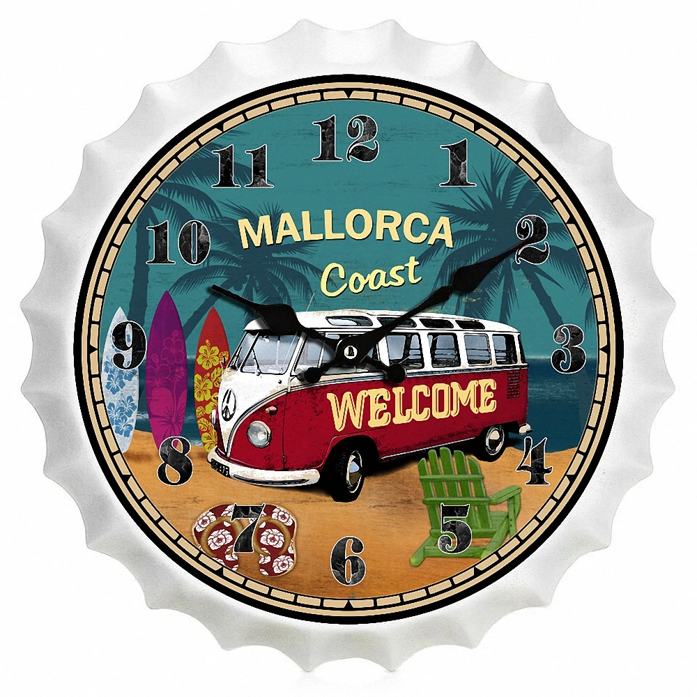 

Creative Wall Clock Vintage Metal Art Retro Beer Bottle Cap Battery Operated Quartz Modern Digital Decor Wall Clock for Home