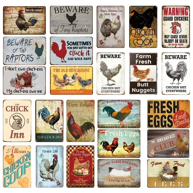 Винтажная Жестяная Вывеска Забавная Курица Нечеткая Яичная Хижина Ферма Свежие
