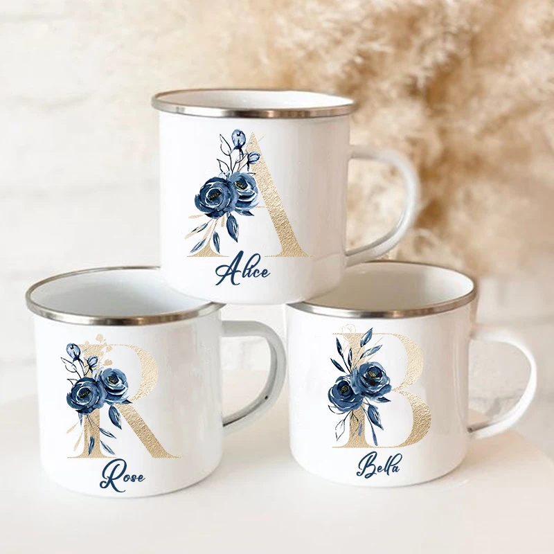 

Custom Coffee Mugs Personalized Enamel Cup with Initial Name Birthday Mothers Day Wedding Engagement Gift for Her Bridesmaid Mug