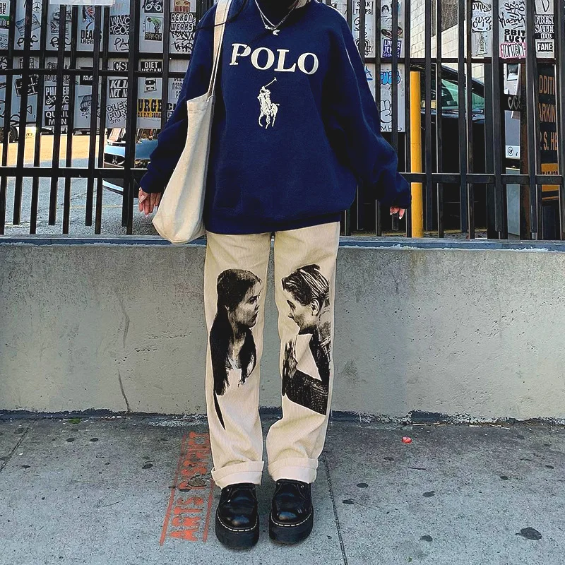 

Винтажные мешковатые брюки MINGLIUSILI для женщин, весна 2022, прямые брюки, модная уличная одежда, повседневный портретный принт