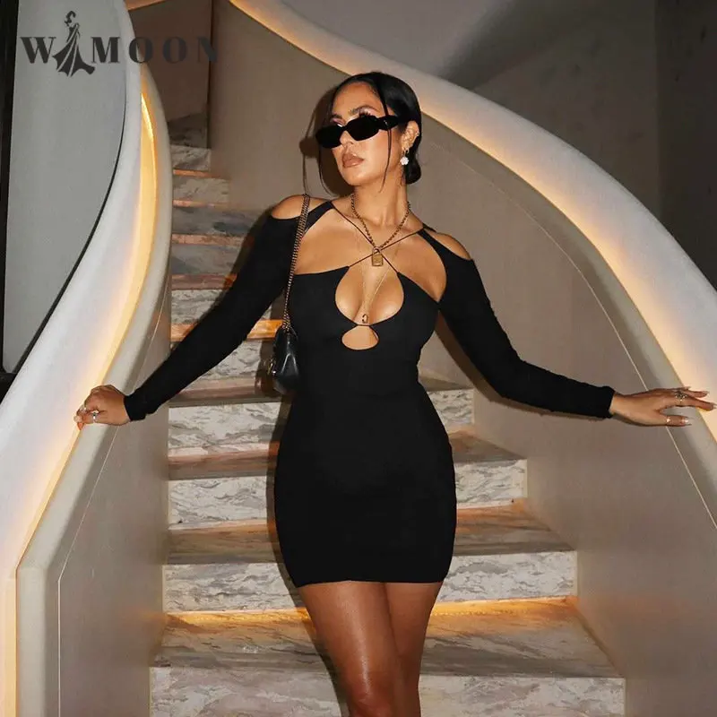 

Женское ажурное облегающее платье с открытой спиной, весна 2023, Соблазнительные вечерние Клубные облегающие Женские мини-платья с длинным р...