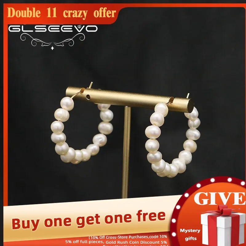 

GLSEEVO Natural Freshwater Pearls 18k Electroplated Gold Woman Pendant Earrings Art Vintage Fine Jewelry Anniversary Gift GE1248