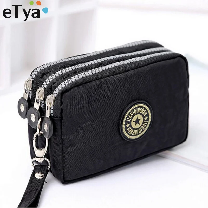 

eTya New Fashion Portable Women Wallet Make-up Bag Coin Purse Mini Bag with Three Zipped Women Wallets Big capacity Phone Pouch