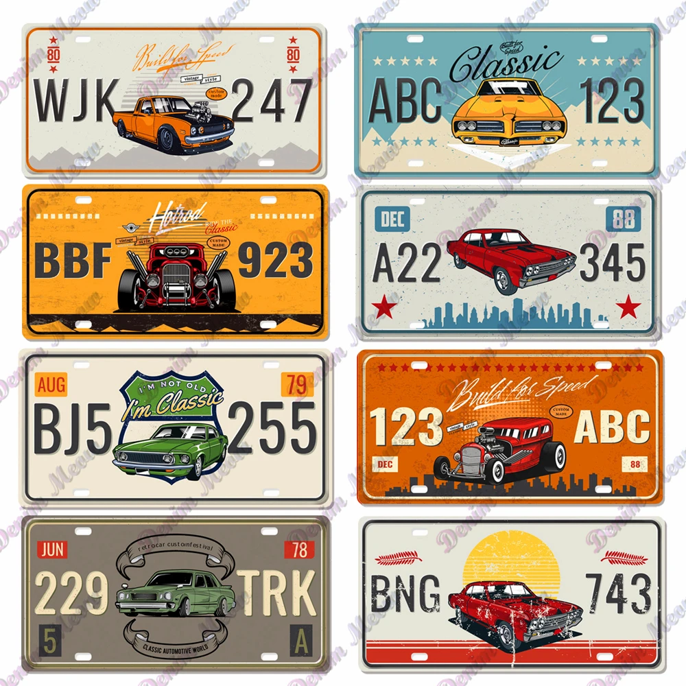ABC-123, винтажный номерной знак, Классическая Автомобильная металлическая жестяная вывеска, Ретро номер, табличка для бара, Клубное украшение для дома, 12x6 дюймов, WY248