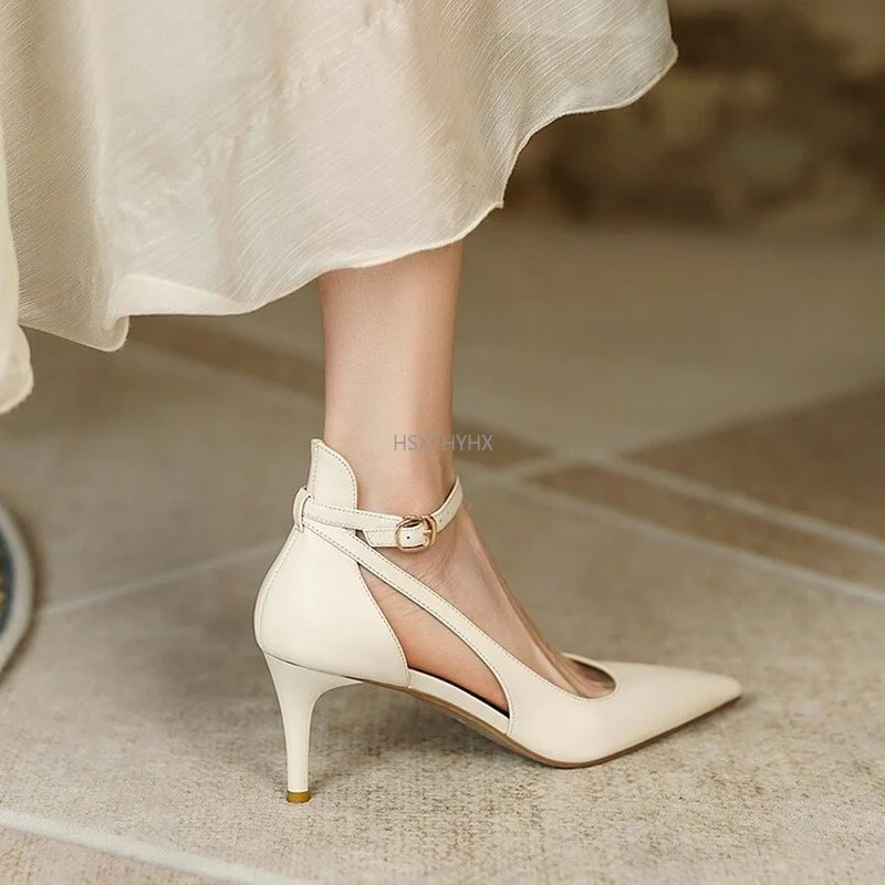 

2022 New Arrival Ankle Buckle Pointed Toe Soft Leather Party Wedding High Heel Shoes Summer Women Sandals Heels Shoes 34-39