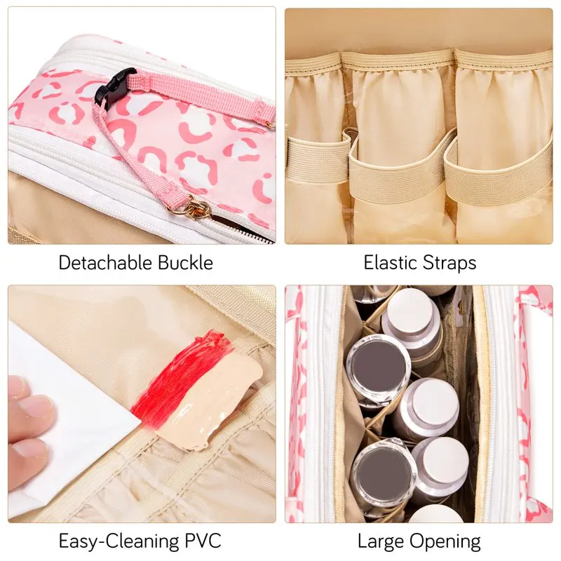 Fashionable Travel Toiletry Bag, Portable Pink Makeup Organizer Stand Up Cosmetic Bag, Perfect for Everyjourney.
