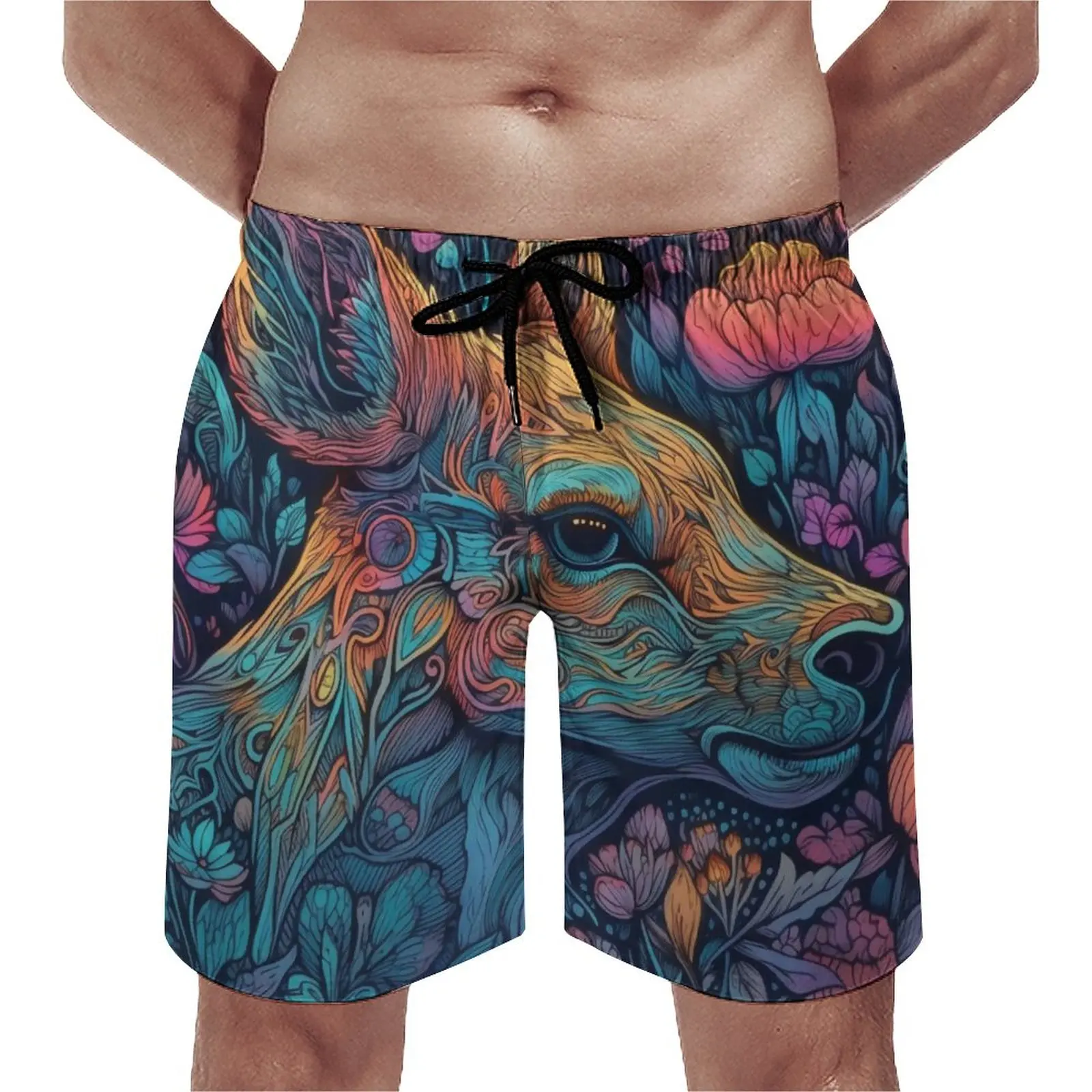 

Board Shorts Deer Casual Swimming Trunks Neon Colorful Painting Man Fast Dry Sports Surf Hot Sale Plus Size Beach Short Pants