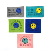 5pcs colorful smiling face printed leather label cute cartoon trademark clothing shoes hats diy fashion decoration patch paste