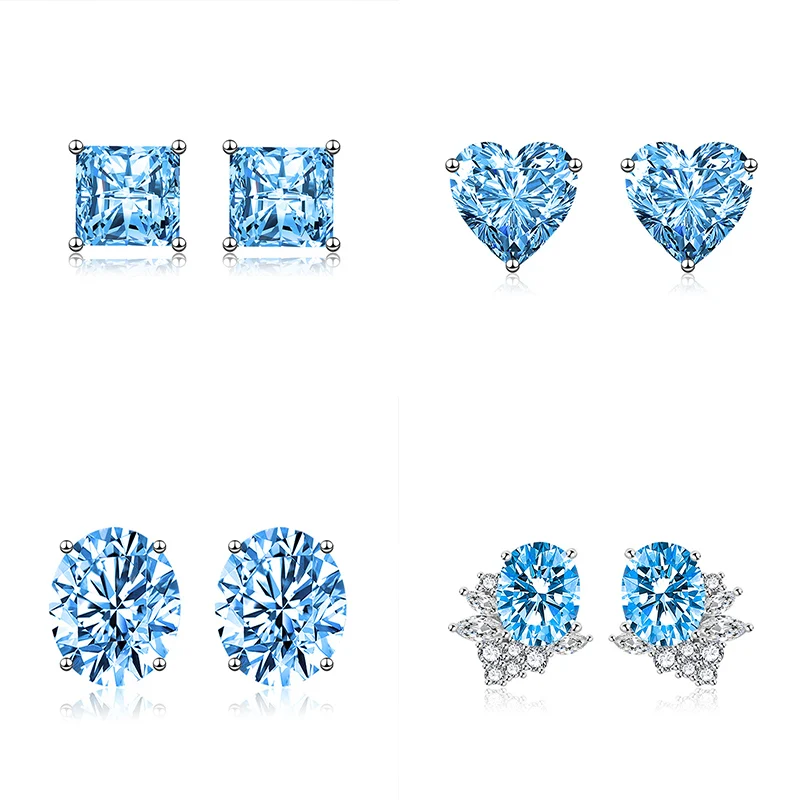 

UILZ Gorgeous Blue Cubic Zircon Stud Earrings Flower Heart Shaped CZ Earrings Wedding Engagement Fashion Jewelry for Women
