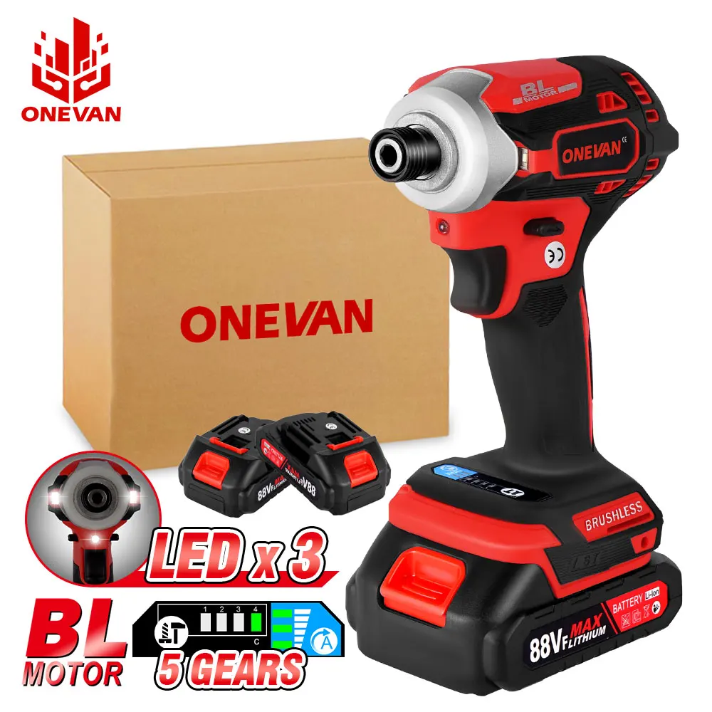 

ONEVAN 588N.M Brushless Electric Screwdriver 5 Speed Torque Cordless Impact Drill With 3 LED Light Battery For Makita 18V Tool