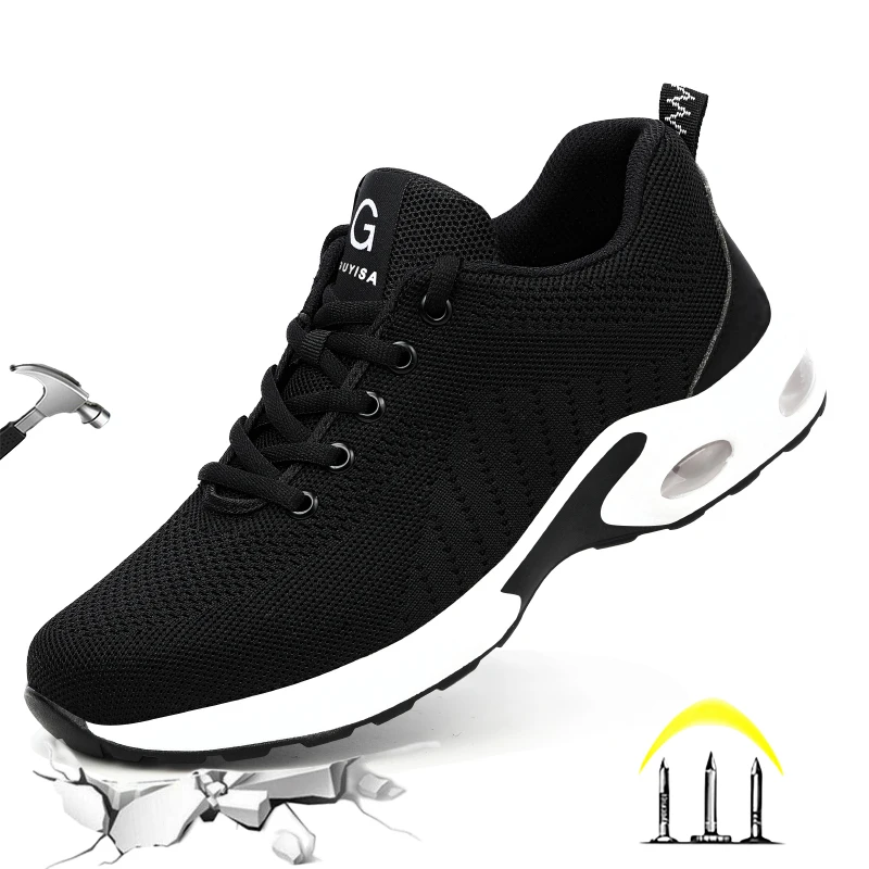 

CHNMR New Unisex Indestructible Men Safety Shoes Light Breathable Sneaker Anti-Smash And Anti Puncture Black Sport Sneakers