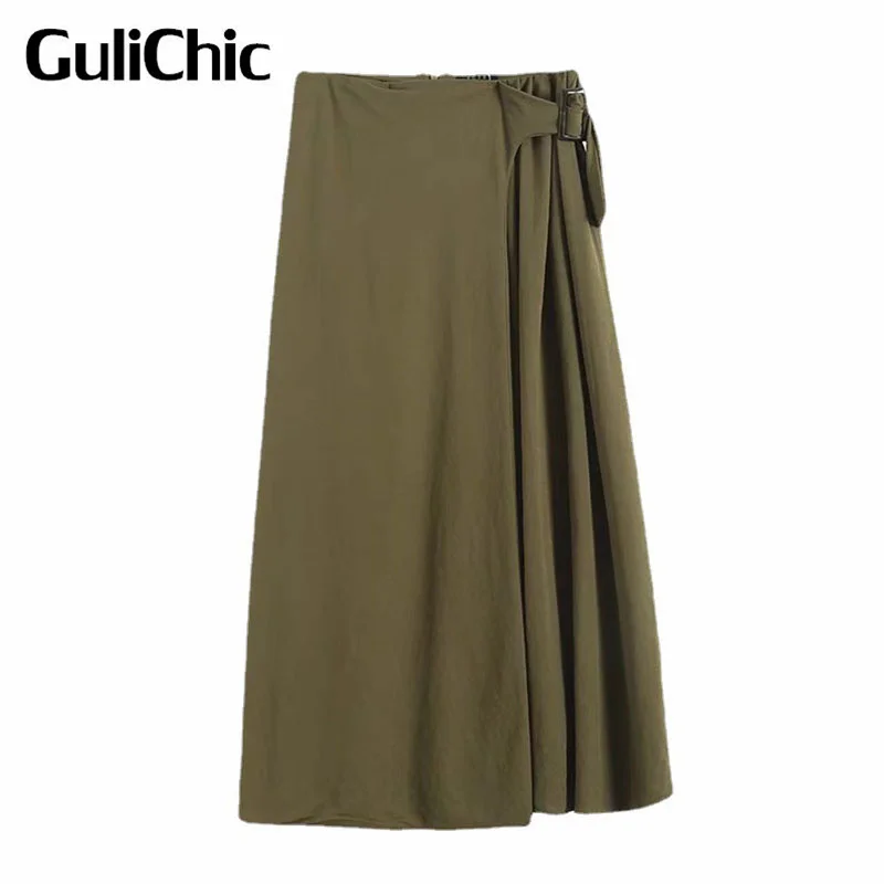 

3.19 GuliChic Fashion Solid Color Temperament Asymmetric Spliced Pleated Back Zipper Skirt Women