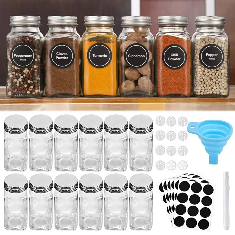 

Pepper Spreading Bottles Barbecue Seasoning Bottle Glass Spice Jars Airtight Salt Container Square Glass Seasoning Pots