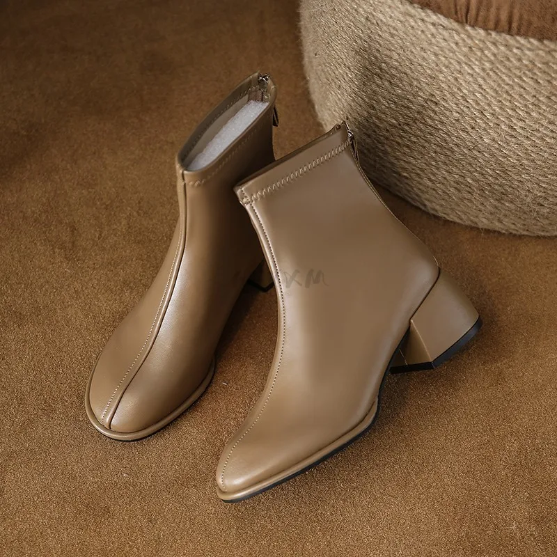 

Square Toe Fashion French High Heel Boots White Short Boots Women's Single Boots 2022 New Medium Thick Heel Women's Boots 35-43