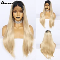 anogol blonde grey synthetic lace front wig deep part long straight wigs ombre cosplay wigs synthetic lace wig for black women