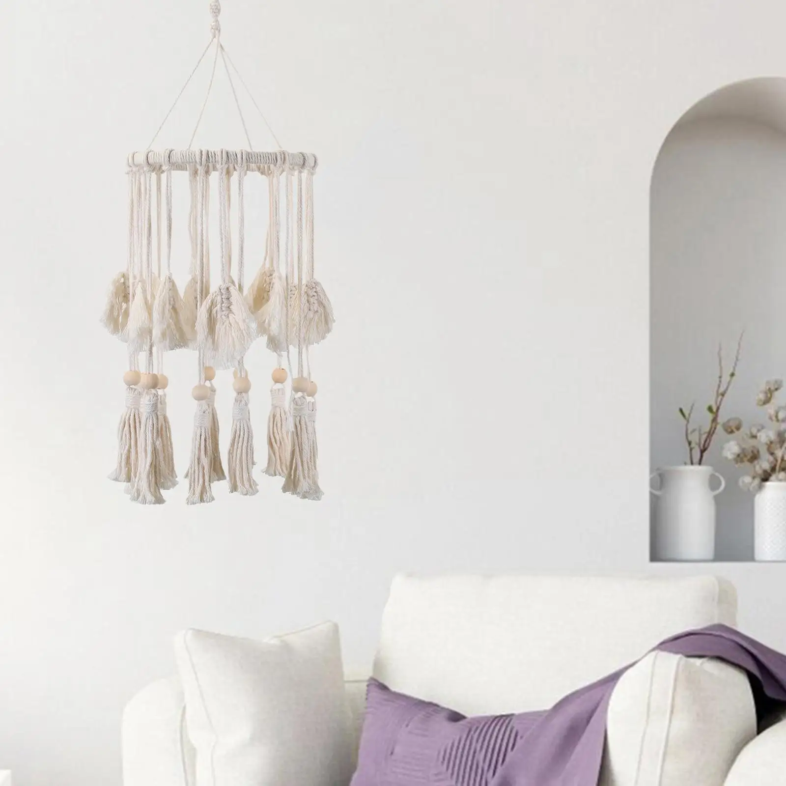 

Макраме настенный гобелен с лампой, декоративный потолочный подвесной светильник в стиле бохо для дома, столовой, спальни, праздников, бара