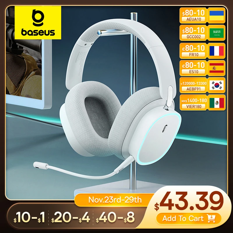 

Baseus GH02 Gaming Wireless Headphone with Mic Over-Ear Headphones Bluetooth 5.3 40mm Driver 2.4G/Wireless/Cable RGB Headsets