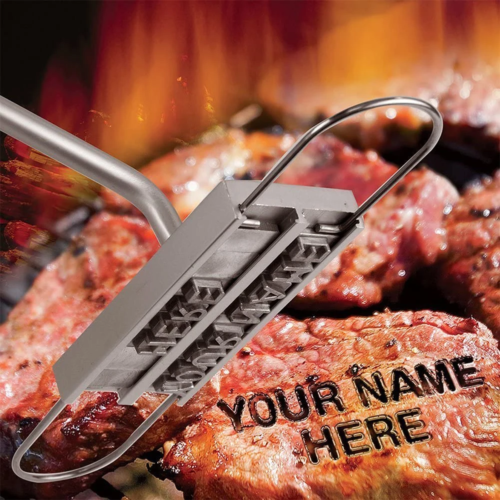 

Barbacoa de hierro con letras impresas, 55 letras, herramienta para carne, tenedores para parrilla, accesorios de cocina