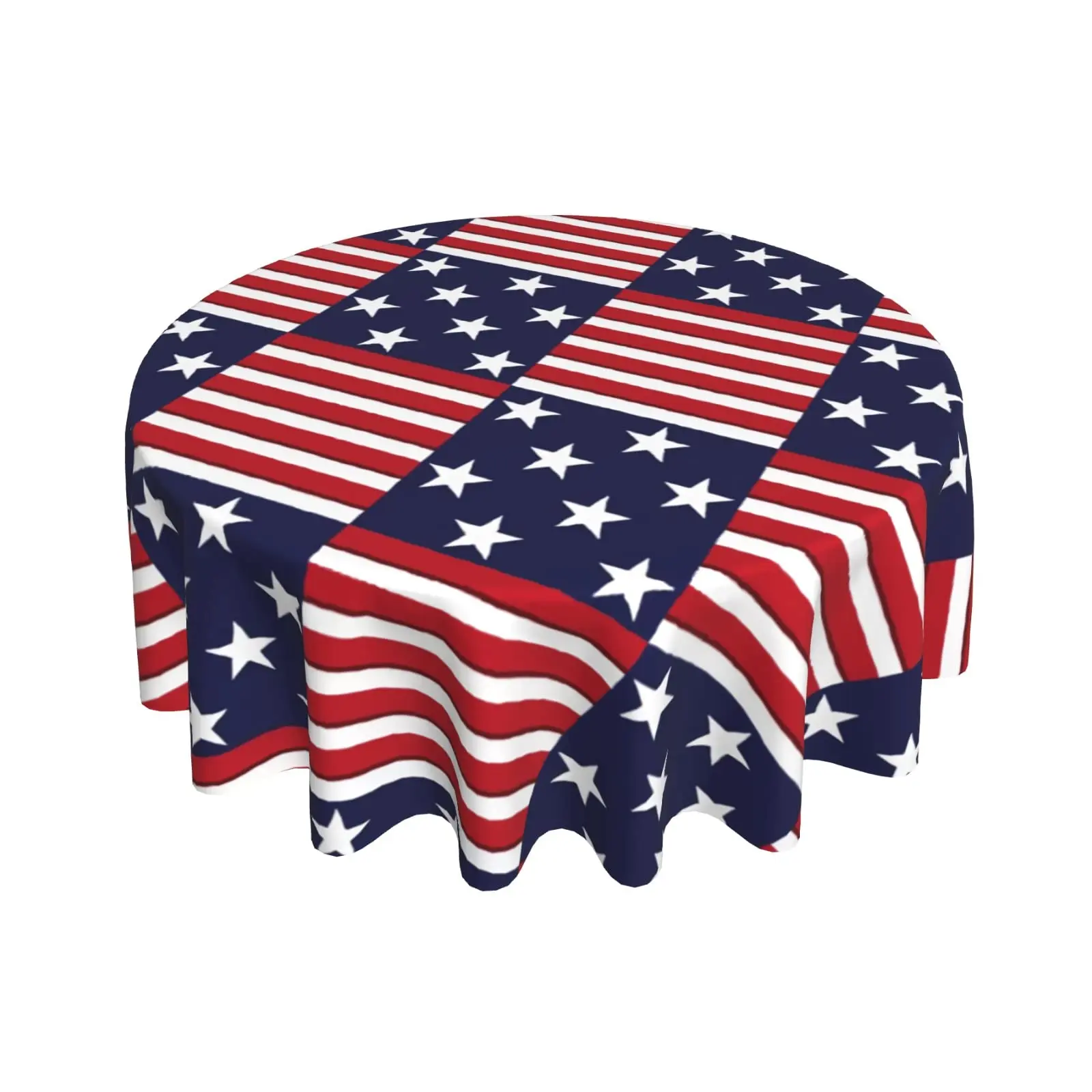 

4th of July Table Cloth American Flag Round Tablecloth 60 Inch Patriotic Red White and Blue Stars Stripes Decorative Tablecloth