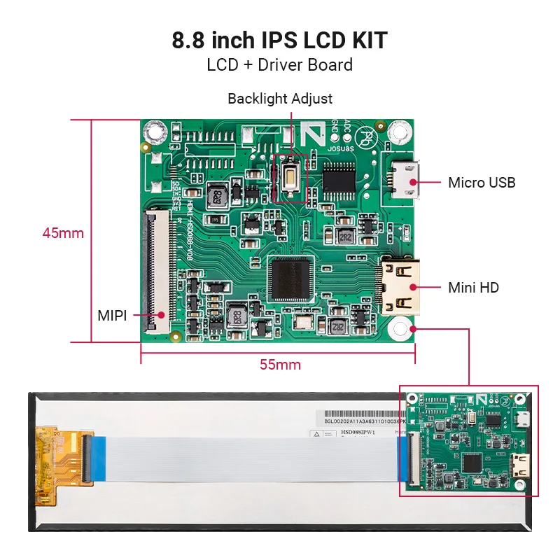8,8 дюймовый сенсорный экран 1920x480 растягивающаяся панель IPS ЖК-панель 8,8 дюйма длинный дисплей полосы Mini HDMI Micro USB 60 Гц MIPI плата драйвера для (art.: 3920bfa264142) - 3920bfa264142