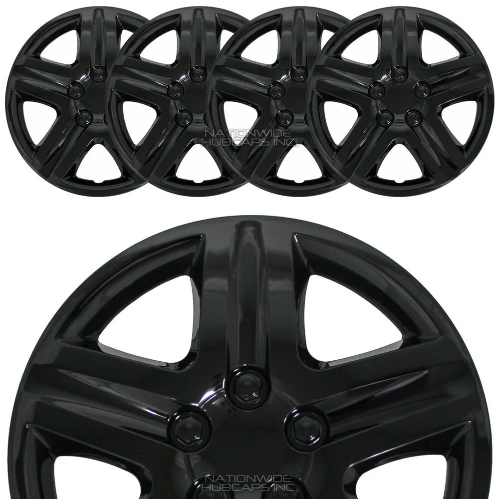 New Set of 4 BLACK 16" Hub Caps Wheel Covers 5 Spoke Star Full Tire Rim Lug Hubs