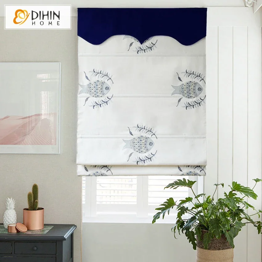 DIHIN HOME моторизованные богатои рыбы вышитые шторы на заказ римский оттенок