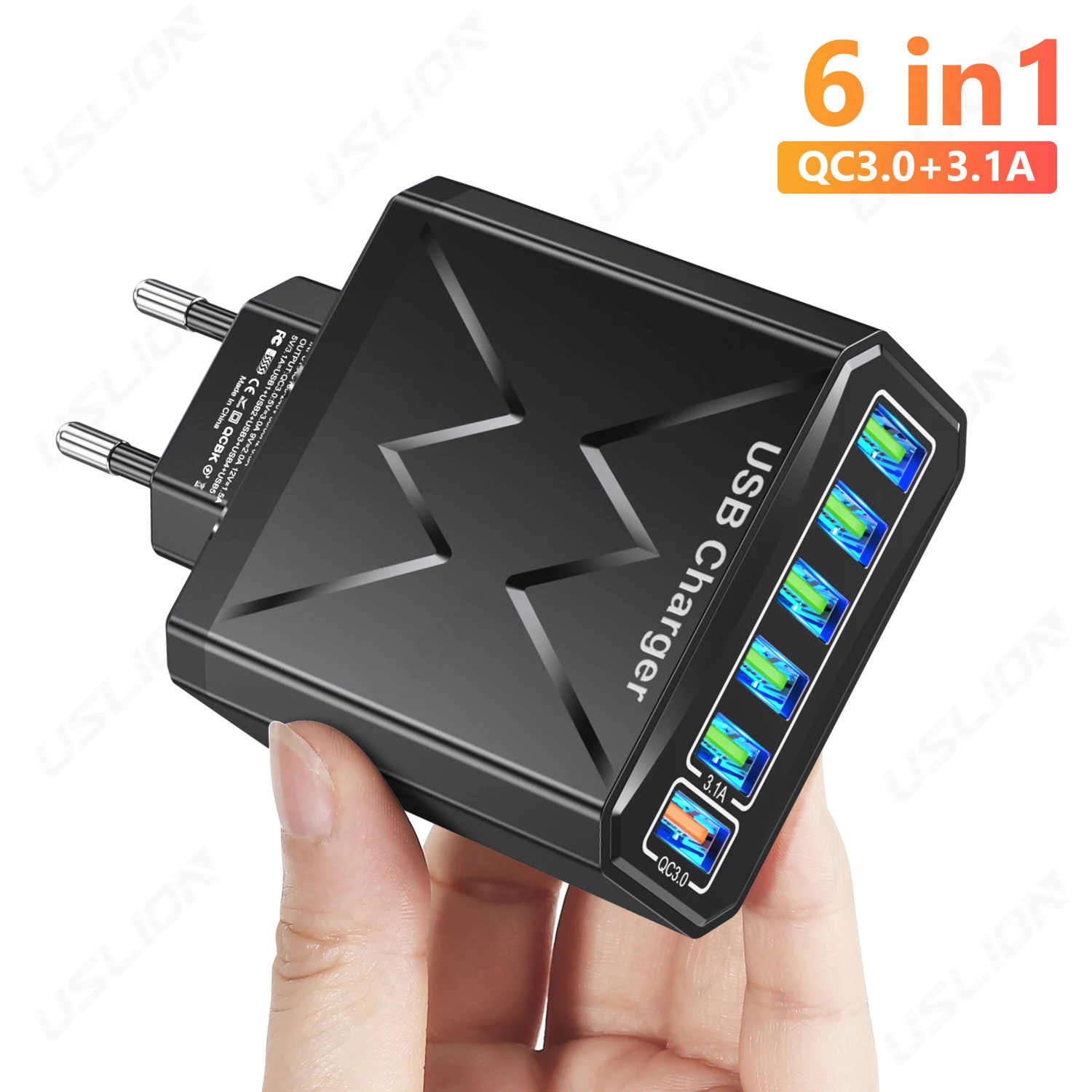 

3A 6 Ports Charge USB Charge Adapter For iPhone 11 12 13 14 Pro Max Plus XS XR Xiaomi QC3.0 EU/US/UK/KR Portable Wall Charging