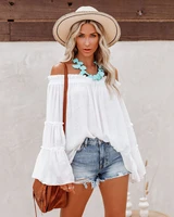 summer casual loose t shirts women solid loose off shoulder tops fashion cotton flared sleeves tees ladies elegant outfits 2022